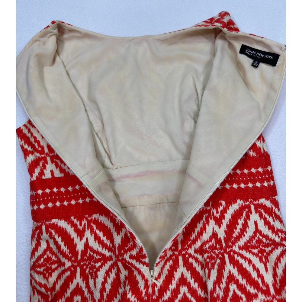 Jones New York Cotton Sheath Dress Ikat Print Orange Cream 4P Summer Event Work - Picture 14 of 14